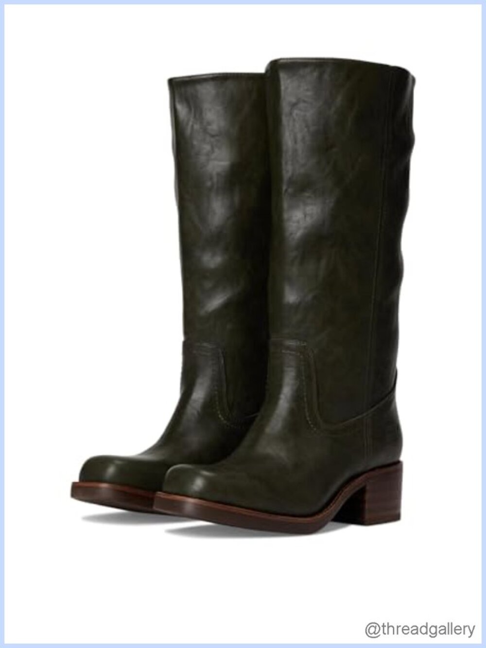 Women's PU Leather Mid-Calf Equestrian Boots Square Toe Block Heel